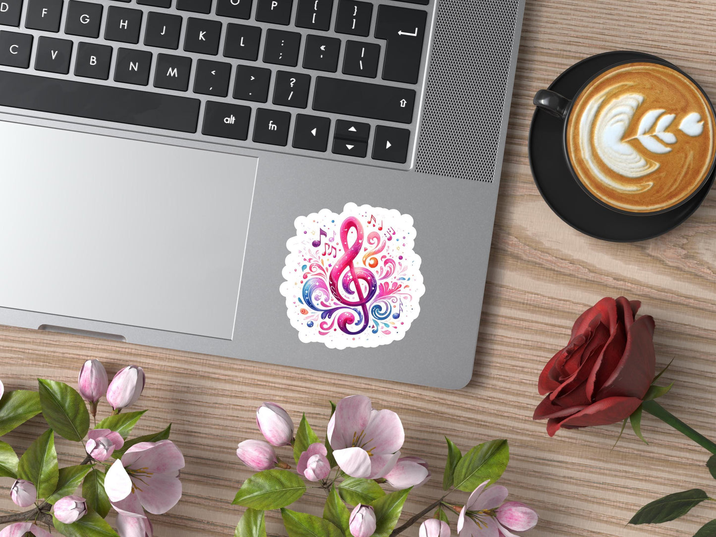 Magenta Musical Note Sticker: Water-Resistant Vinyl Decal
