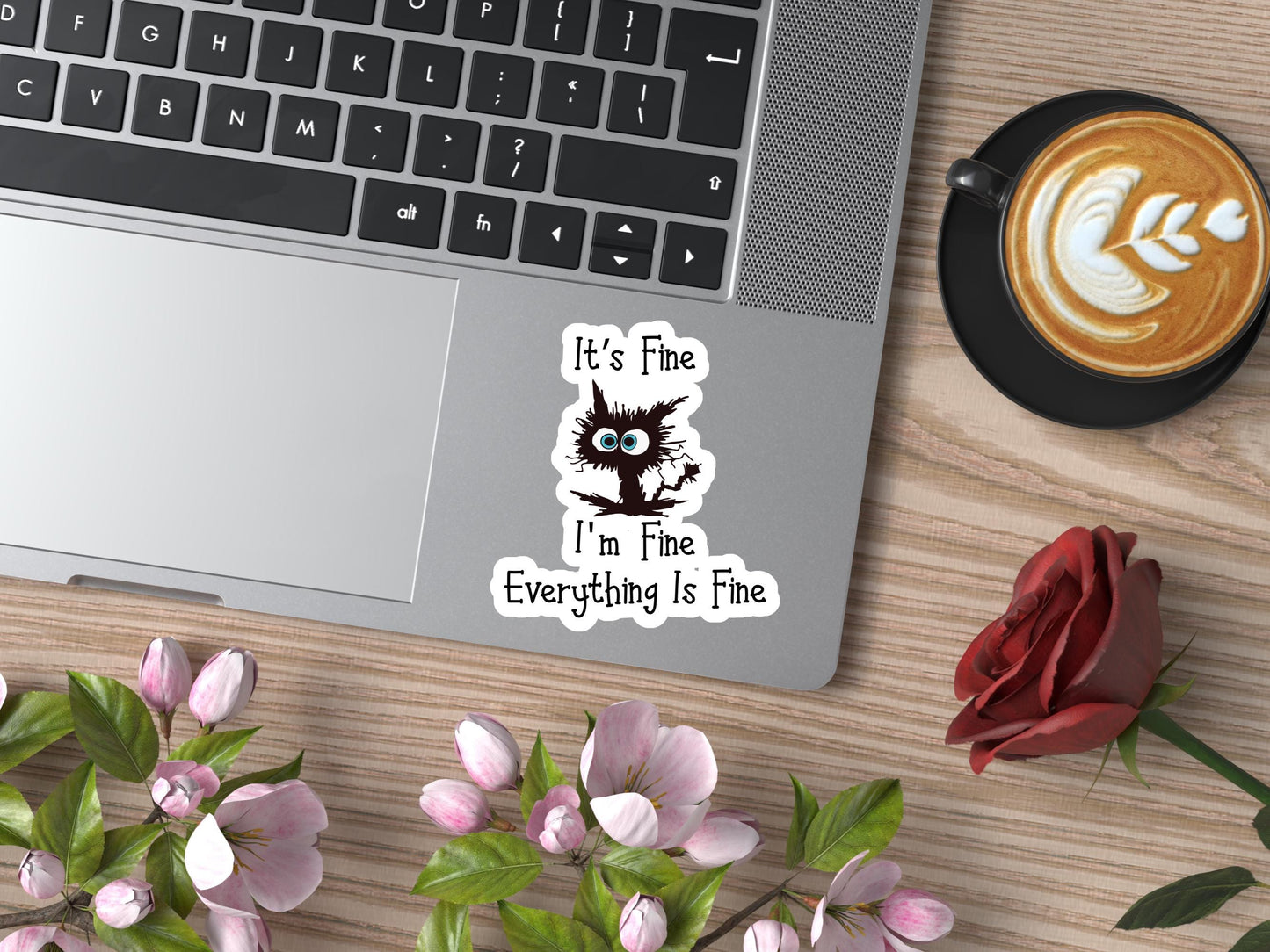 Frazzled Cat Sticker: It's Fine, I'm Fine Everything Is Fine Sticker