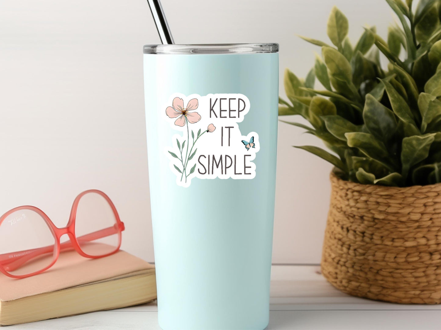 Keep It Simple Pink Flower and Butterfly Sticker