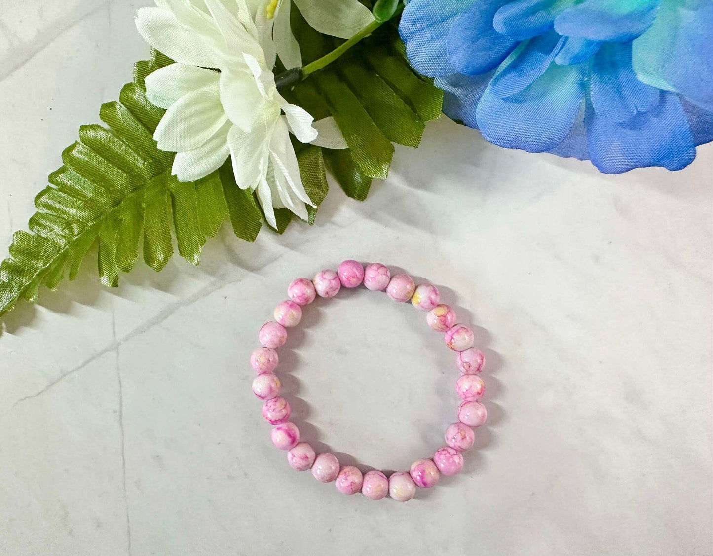 Single Strand Pink Bubble Gum Glass Bead Stretch Bracelet