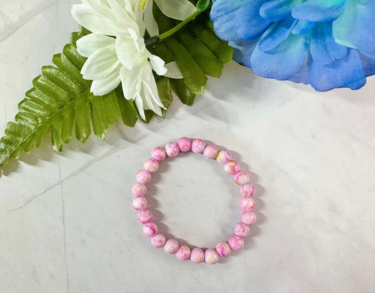 Single Strand Pink Bubble Gum Glass Bead Stretch Bracelet