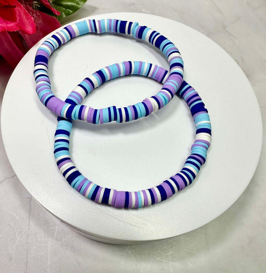 Single Strand Blue Lagoon Heishi Clay Bead Bracelet