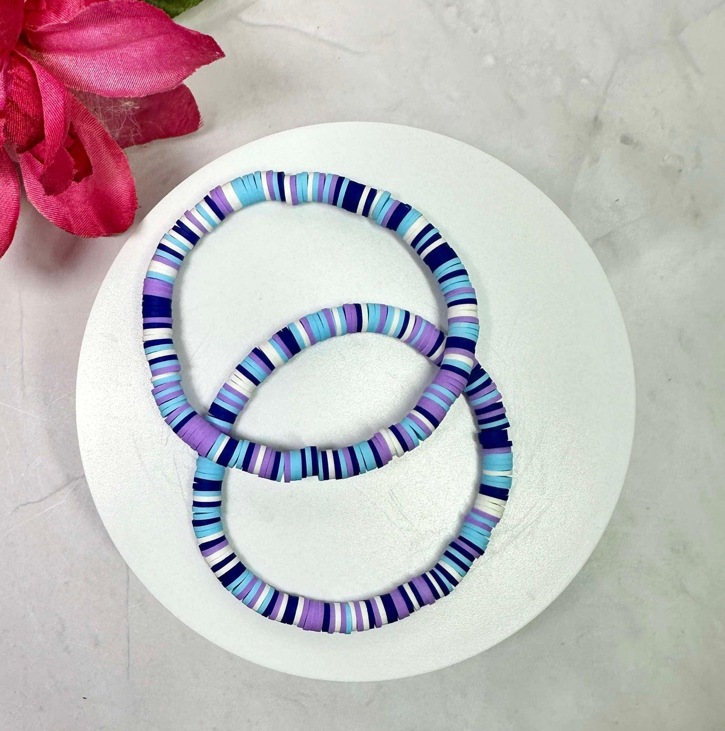 Single Strand Blue Lagoon Heishi Clay Bead Bracelet