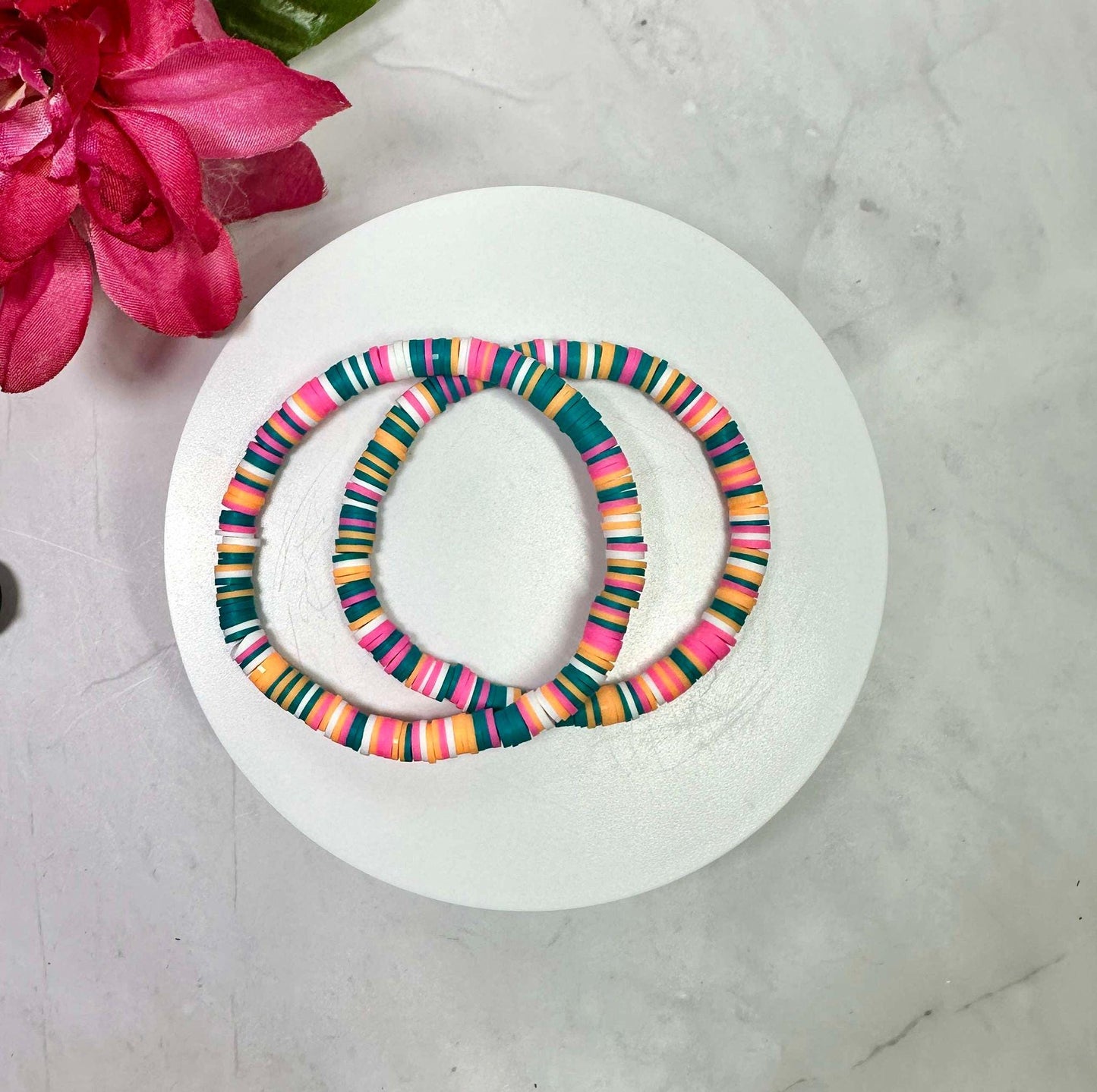 Single Strand Tropical Heishi Polymer Clay Bracelet