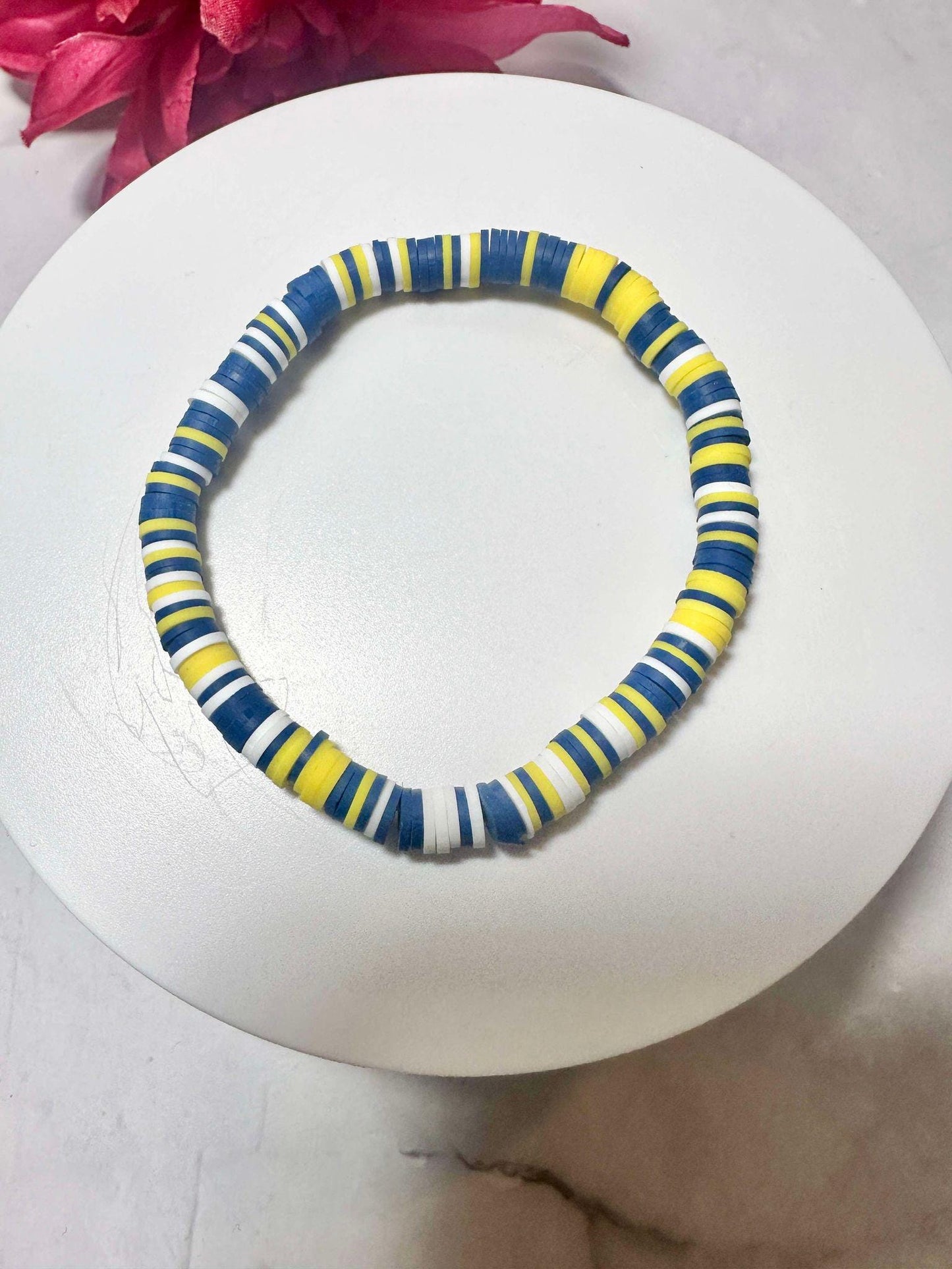 Single Strand Navy Yellow White Heishi Bracelet