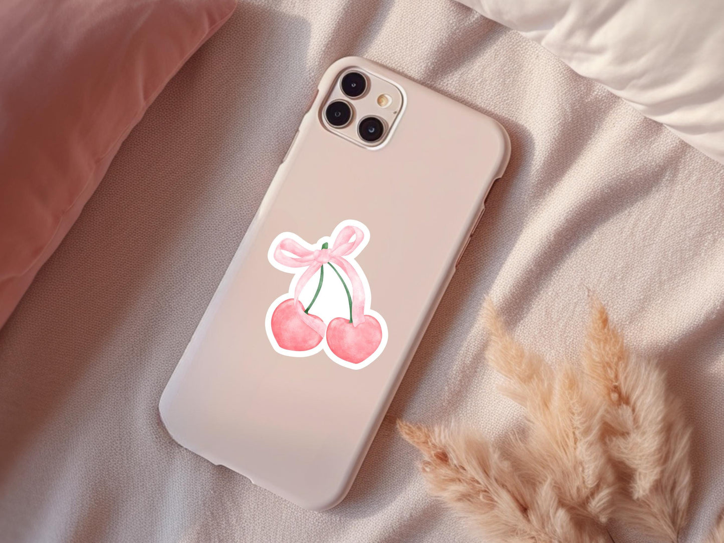 Light Pink Cherry Bow Sticker