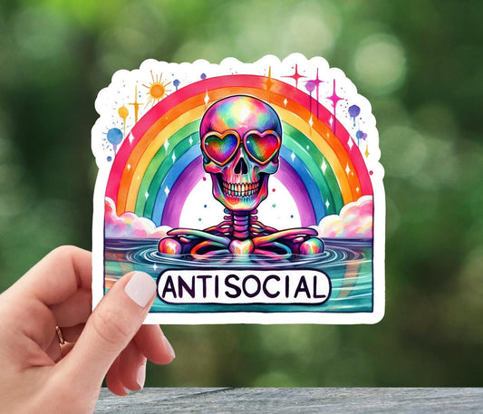 Anti Social Skeleton Rainbow Sticker