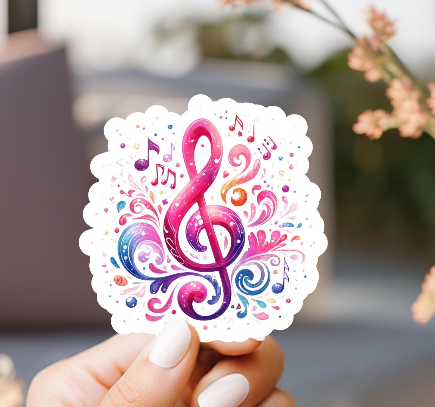 Magenta Musical Note Sticker: Water-Resistant Vinyl Decal