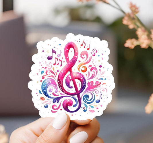 Magenta Musical Note Sticker: Water-Resistant Vinyl Decal