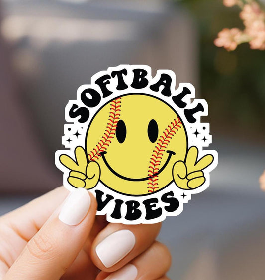 Softball Vibes Sticker: Water Resistant Laptop Decal