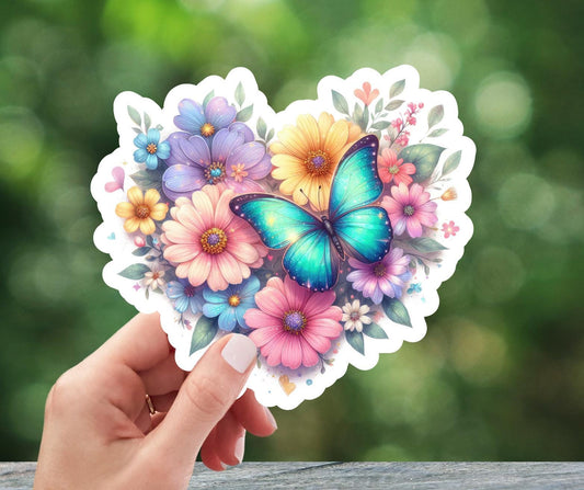 Heart Flowers and Butterfly Sticker