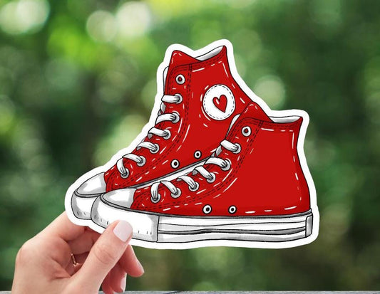 Red Sneakers Sticker: Laminated Vinyl Decal