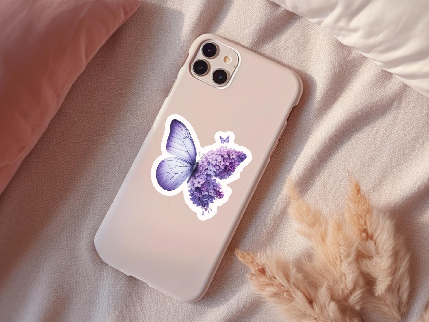 Purple Butterfly & Flowers Sticker: Water Resistant Vinyl Decal