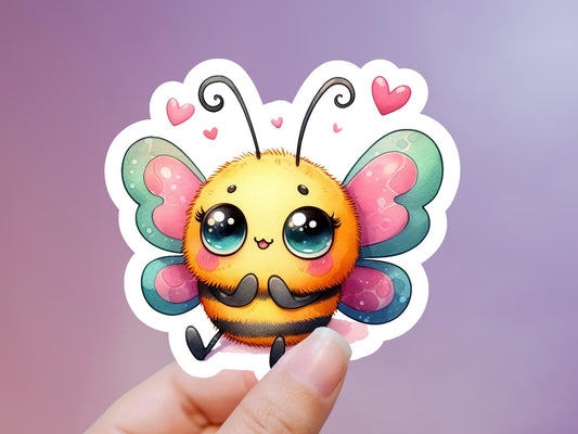 Cute Bumblebee Bee With Hearts Sticker, tablet sticker, kindle sticker, notebook sticker, water resistant, water bottle, bee sticker