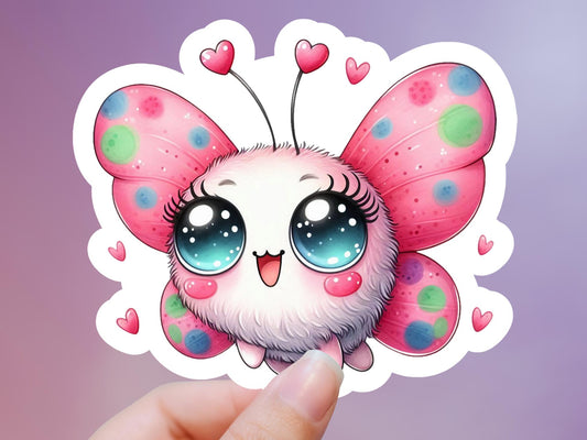 Cute Pink Bee W/Big Eyes And Hearts Sticker, tablet sticker, kindle sticker, notebook sticker, water resistant, water bottle, bee sticker