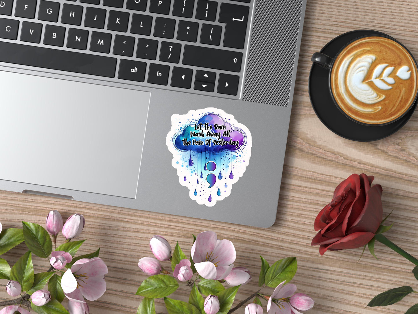 Let The Rain Wash Away All The Pain From Yesterday Rain Cloud Semicolon Sticker