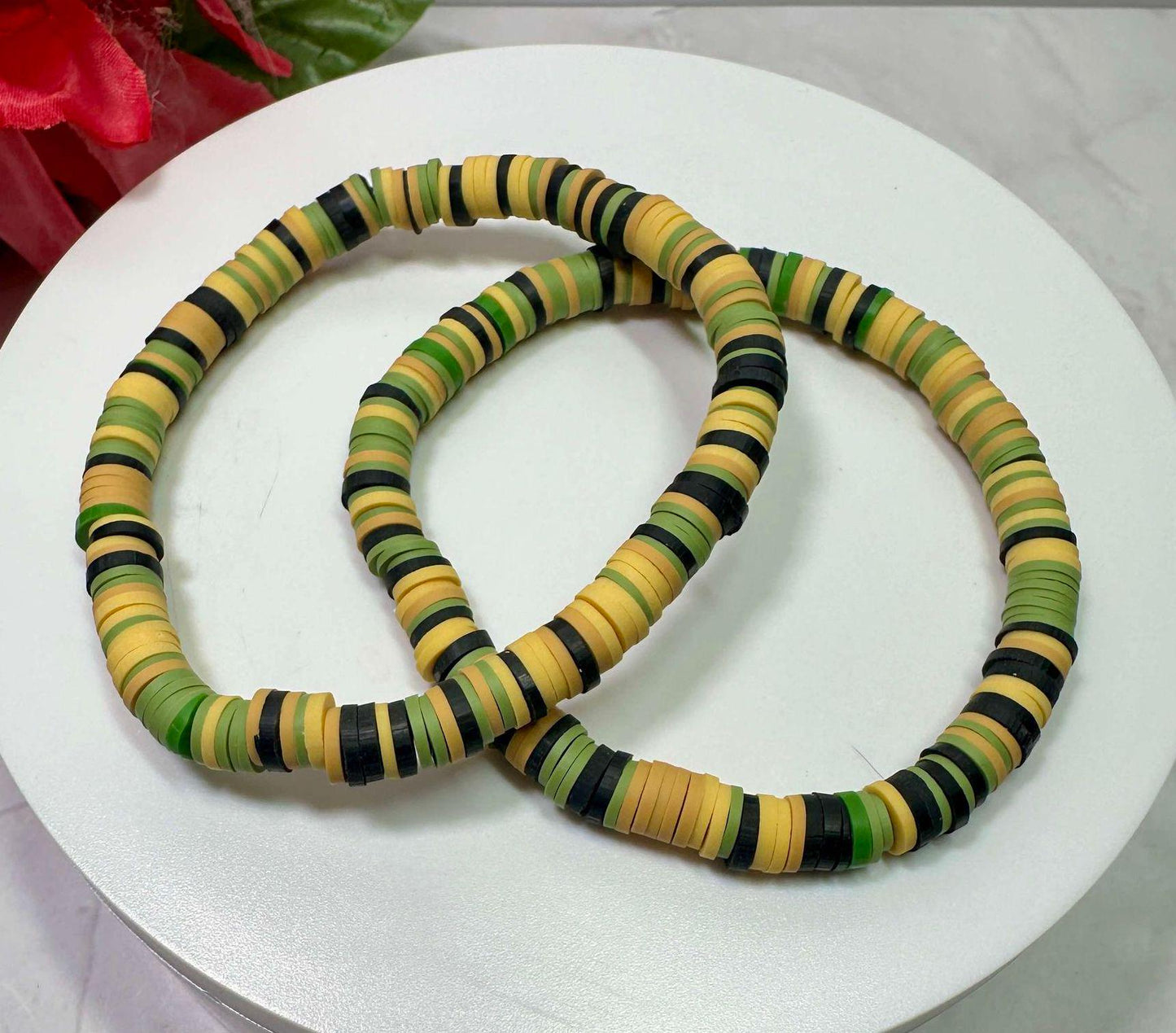Single Strand Mustard Green Heishi Bracelet