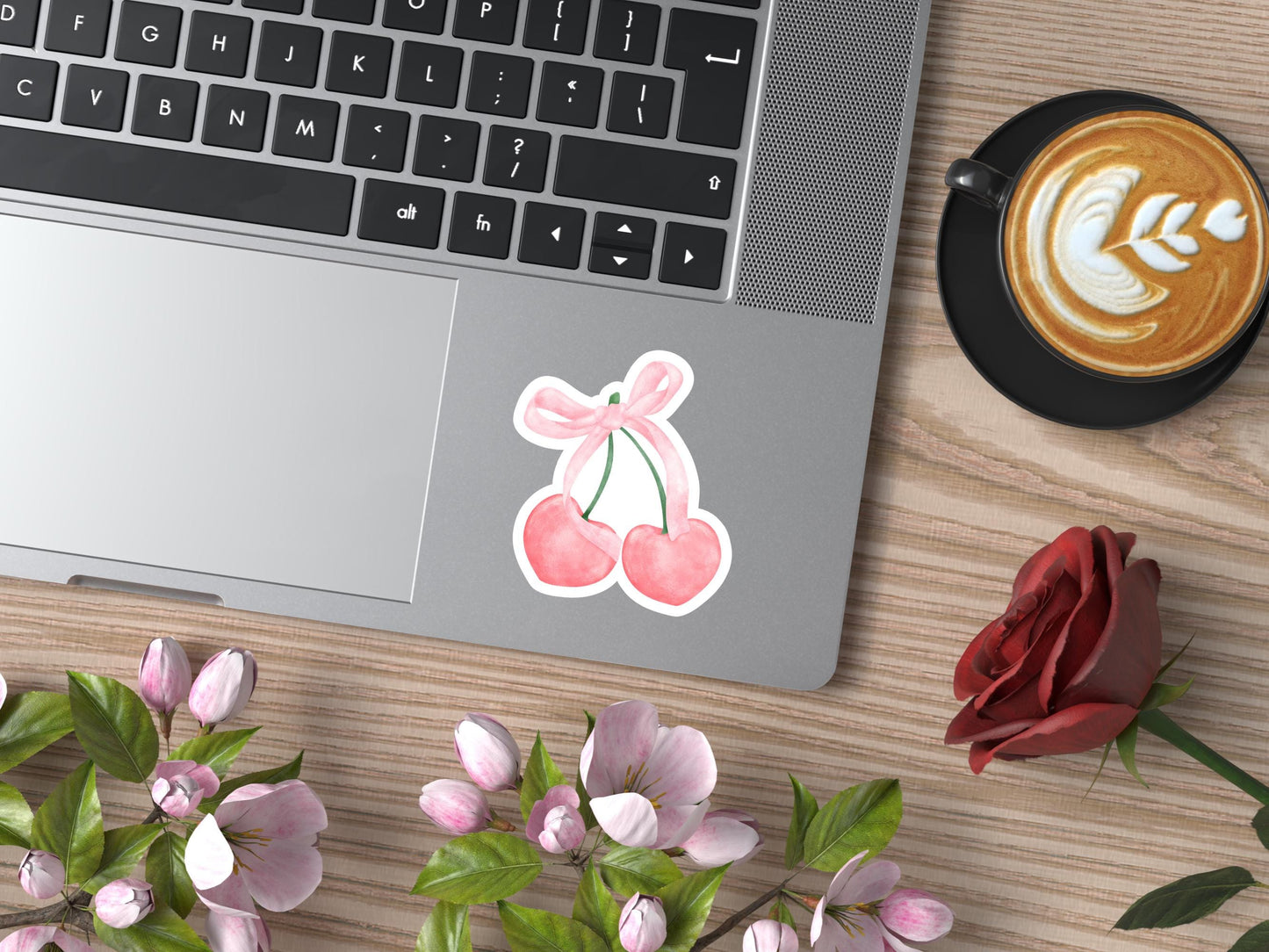 Light Pink Cherry Bow Sticker