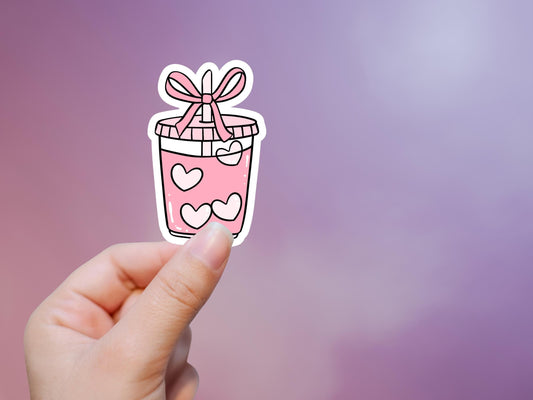 Pink Drink with Hearts Sticker