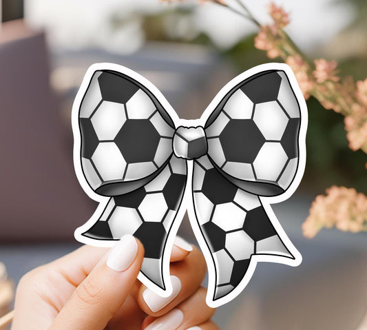 Soccer Bow Sticker: Water-Resistant Vinyl Decal