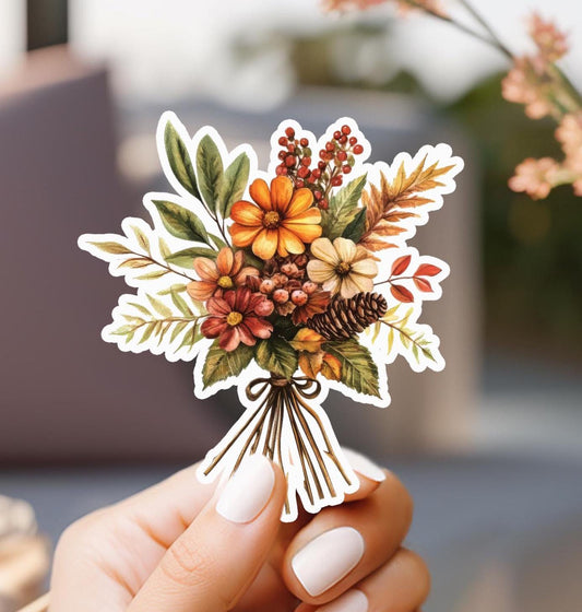 Fall Flower Bouquet Sticker: Water-Resistant Vinyl Decal