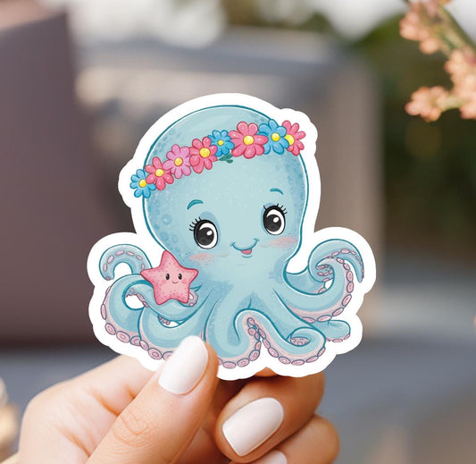 Cute Octopus Sticker, laptop sticker, kindle sticker, cute sticker, water resistant, vinyl sticker, octopus sticker, water bottle sticker