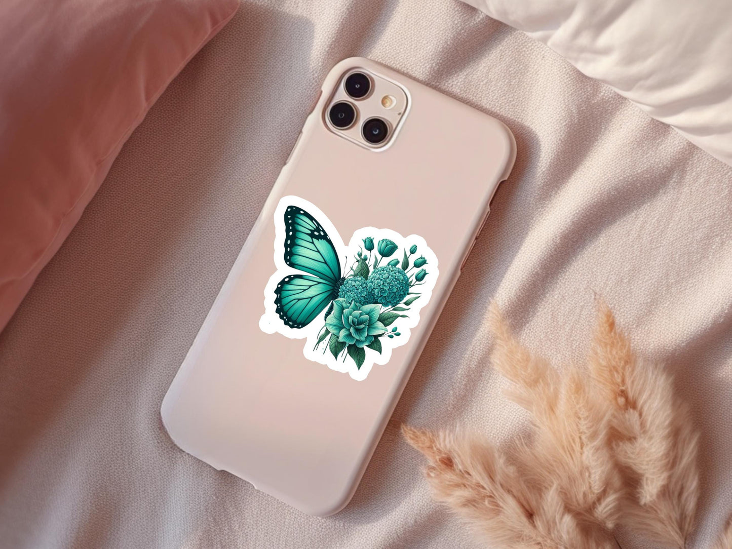 Teal Butterfly & Flowers Sticker