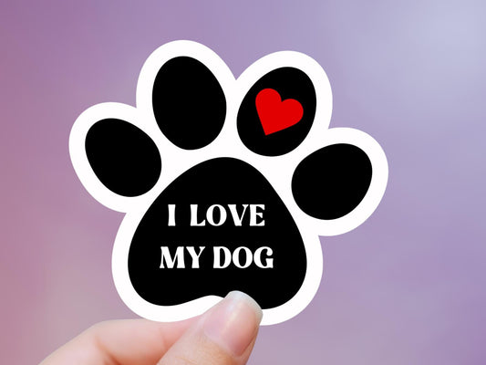I Love My Dog Paw Sticker
