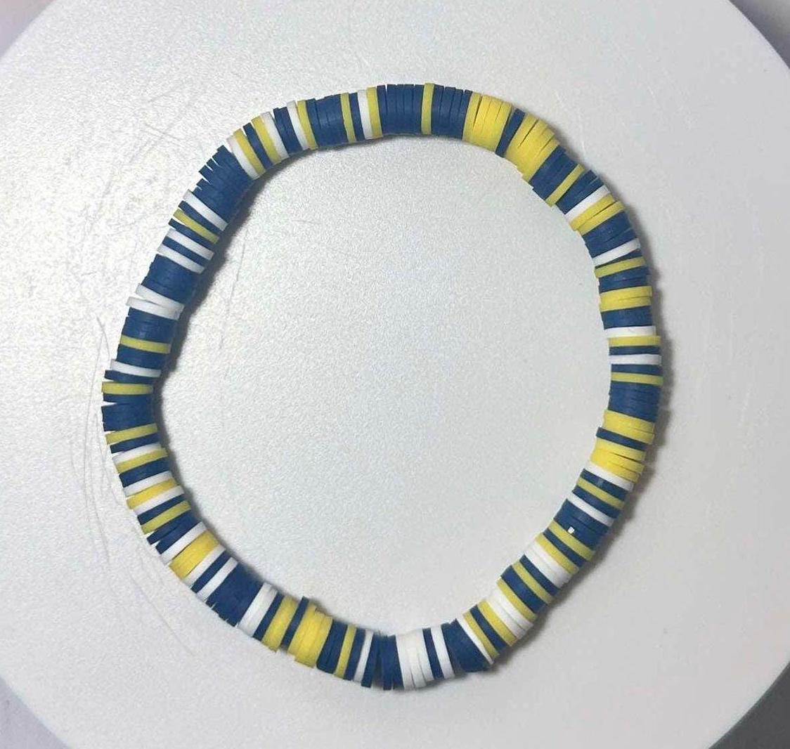 Single Strand Navy Yellow White Heishi Bracelet