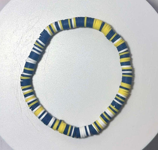 Single Strand Navy Yellow White Heishi Bracelet