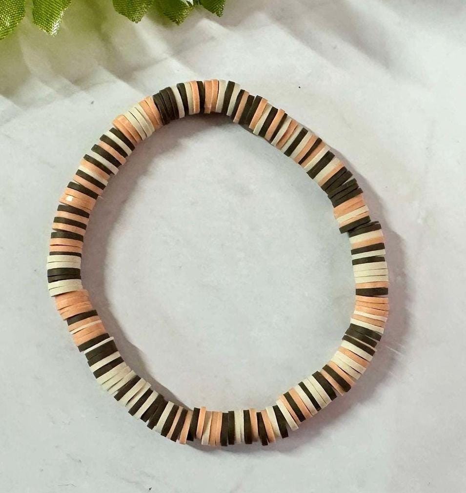 Fall Heishi Polymer Clay Bracelet: Stackable Earth Tones