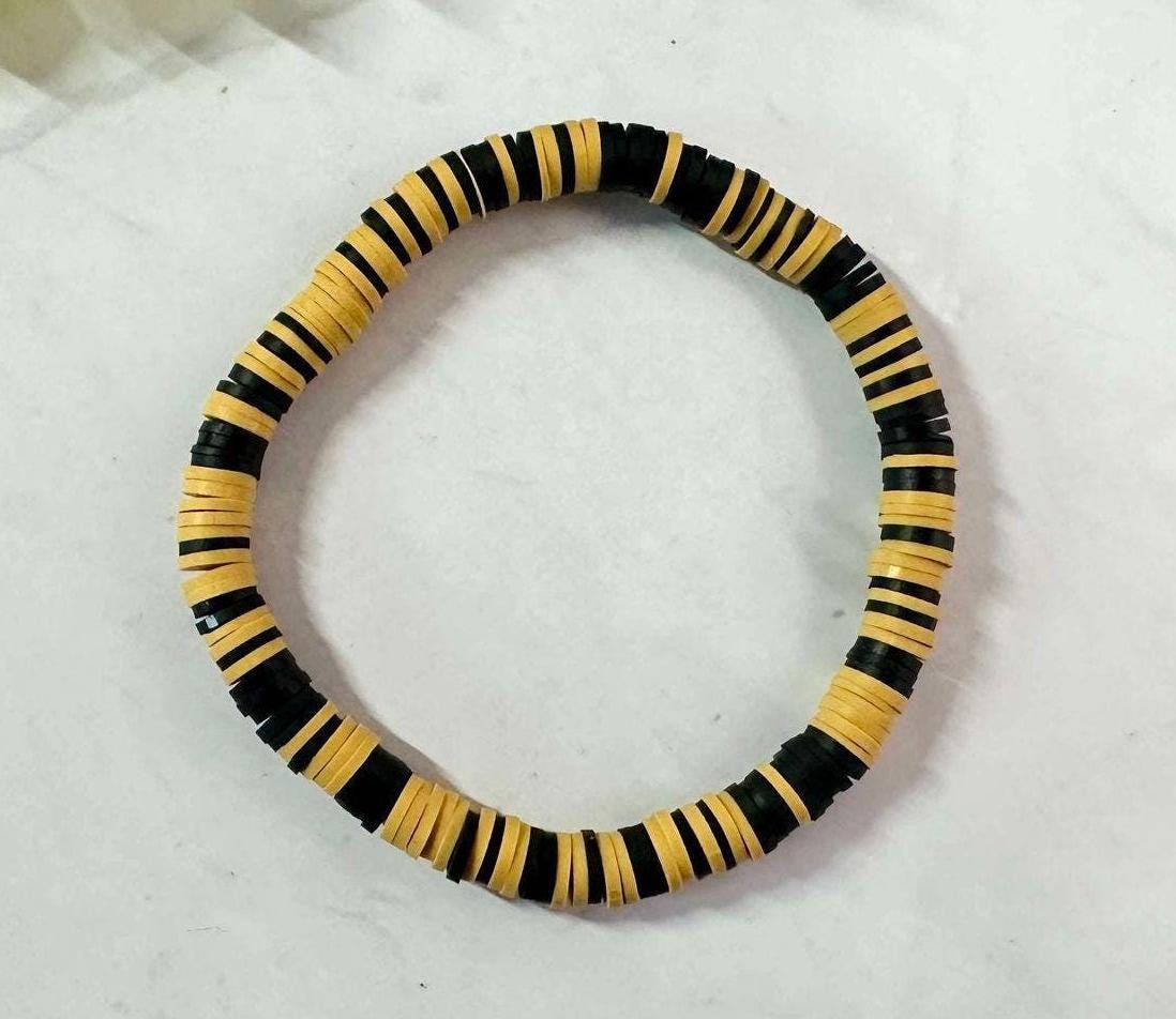 Single Strand Mustard & Black Heishi Polymer Clay Bracelet