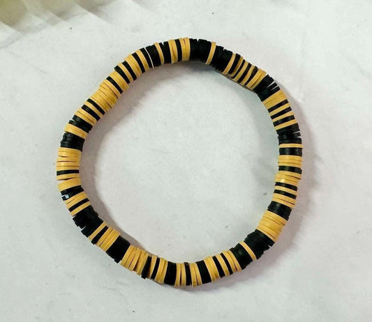 Single Strand Mustard & Black Heishi Polymer Clay Bracelet
