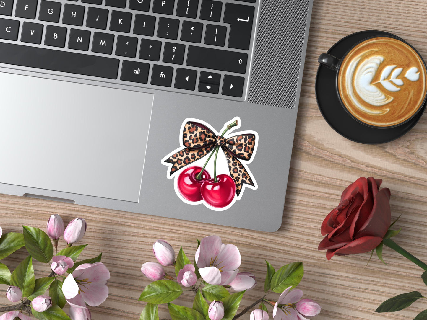 Cherry With Leopard Bow Sticker