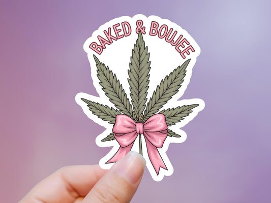 Baked and Boujee Weed Plant w/Pink Bow Sticker