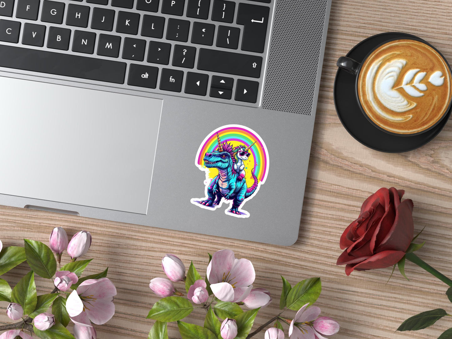 Rainbow Unicorn Riding Dinosaur Sticker