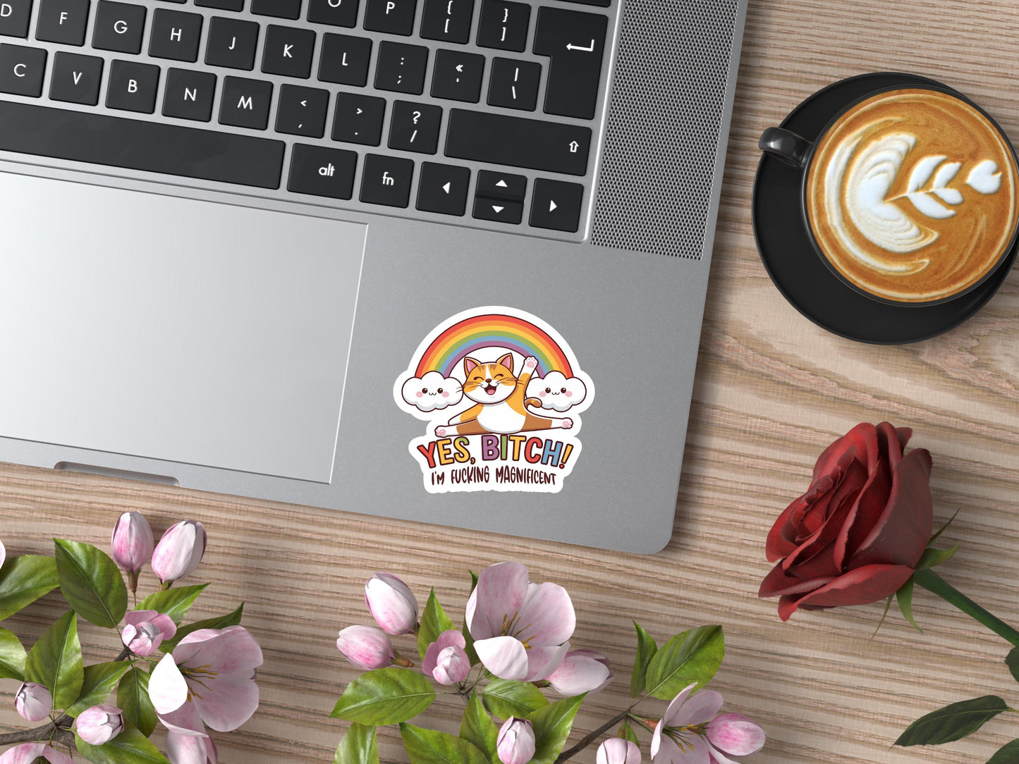 Yes Bitch I'm Fucking Magnificent Cat Rainbow Sticker
