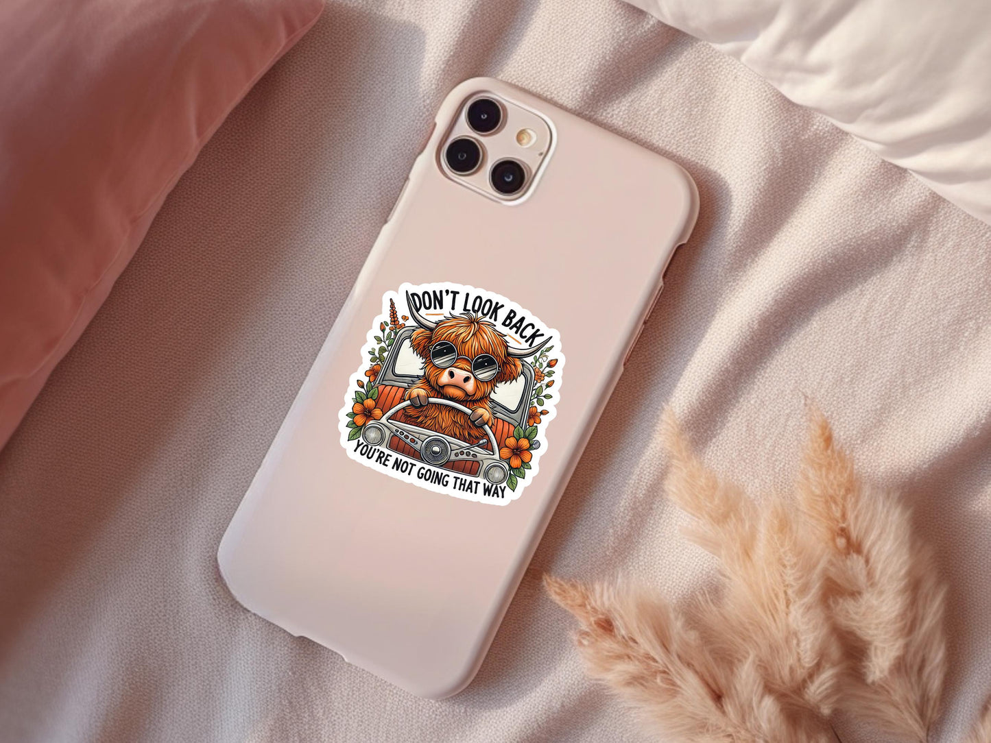 Don't Look Back You're Not Going That Way Highland Cow Sticker