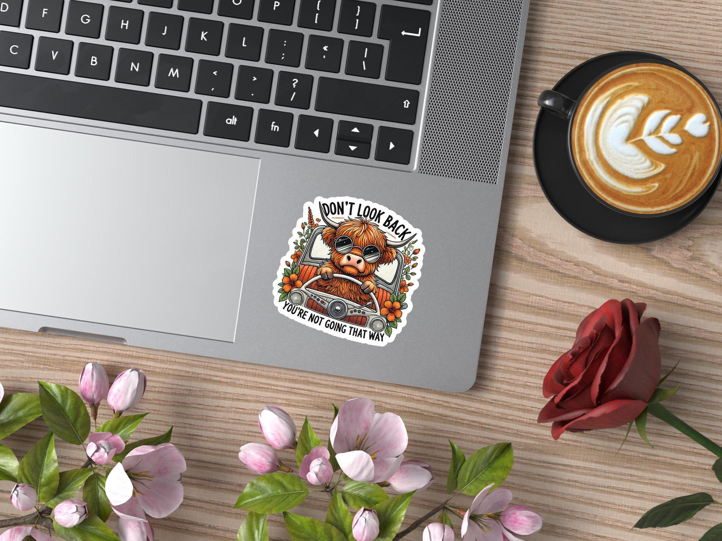 Don't Look Back You're Not Going That Way Highland Cow Sticker
