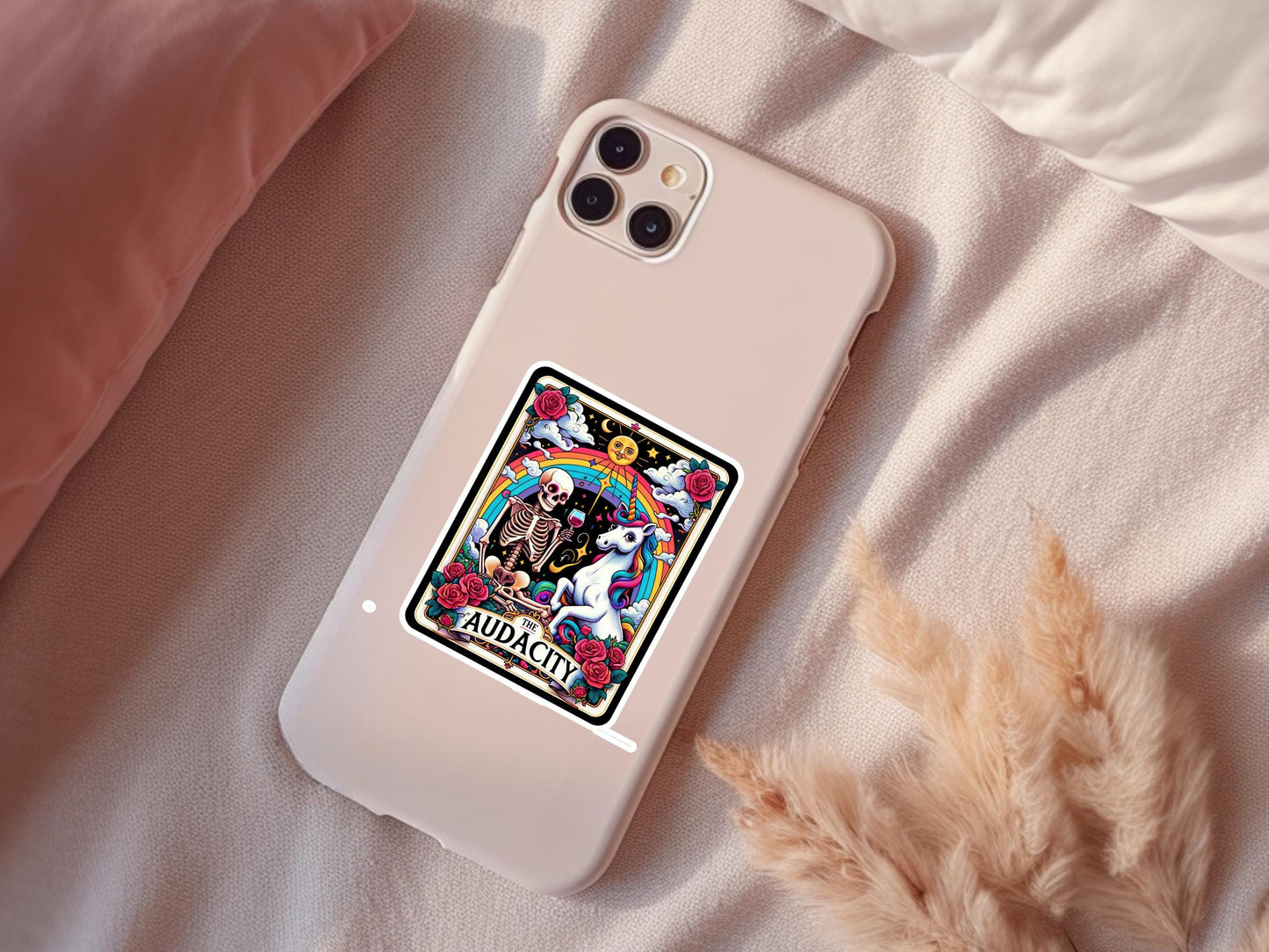 The Audacity Skeleton and Unicorn Tarot Card Sticker