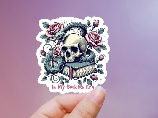 Bookish Skull & Snake Sticker: Reader Laptop Decal