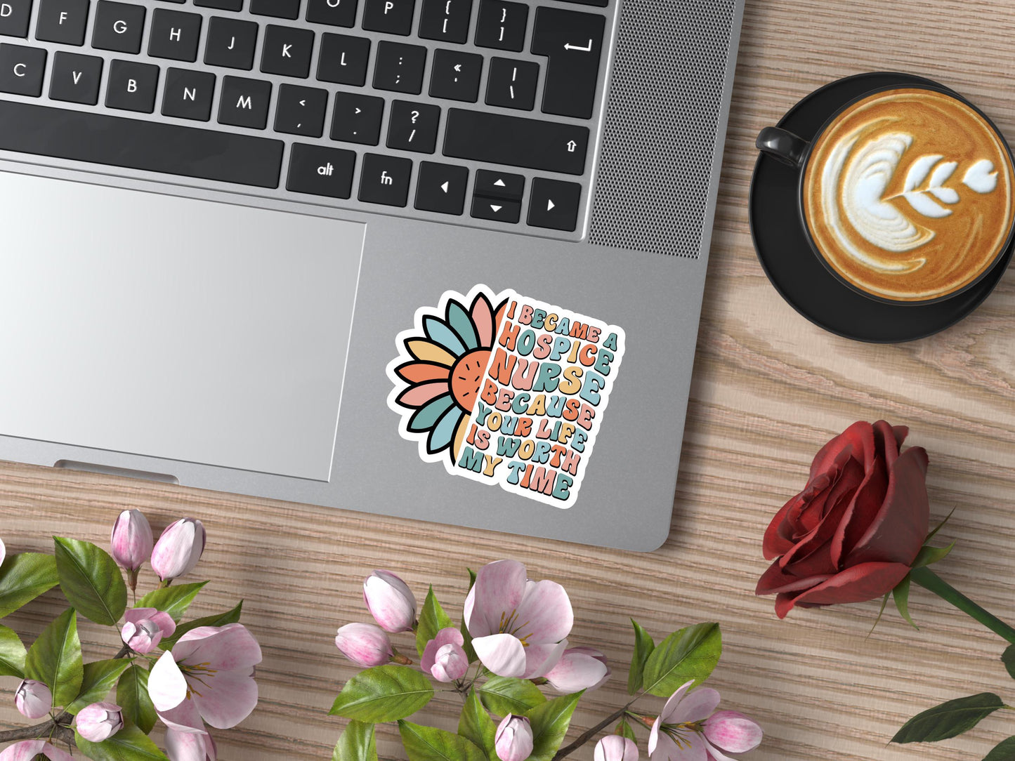 Hospice Nurse Flower Sticker: Durable Matte Vinyl Laptop Decal