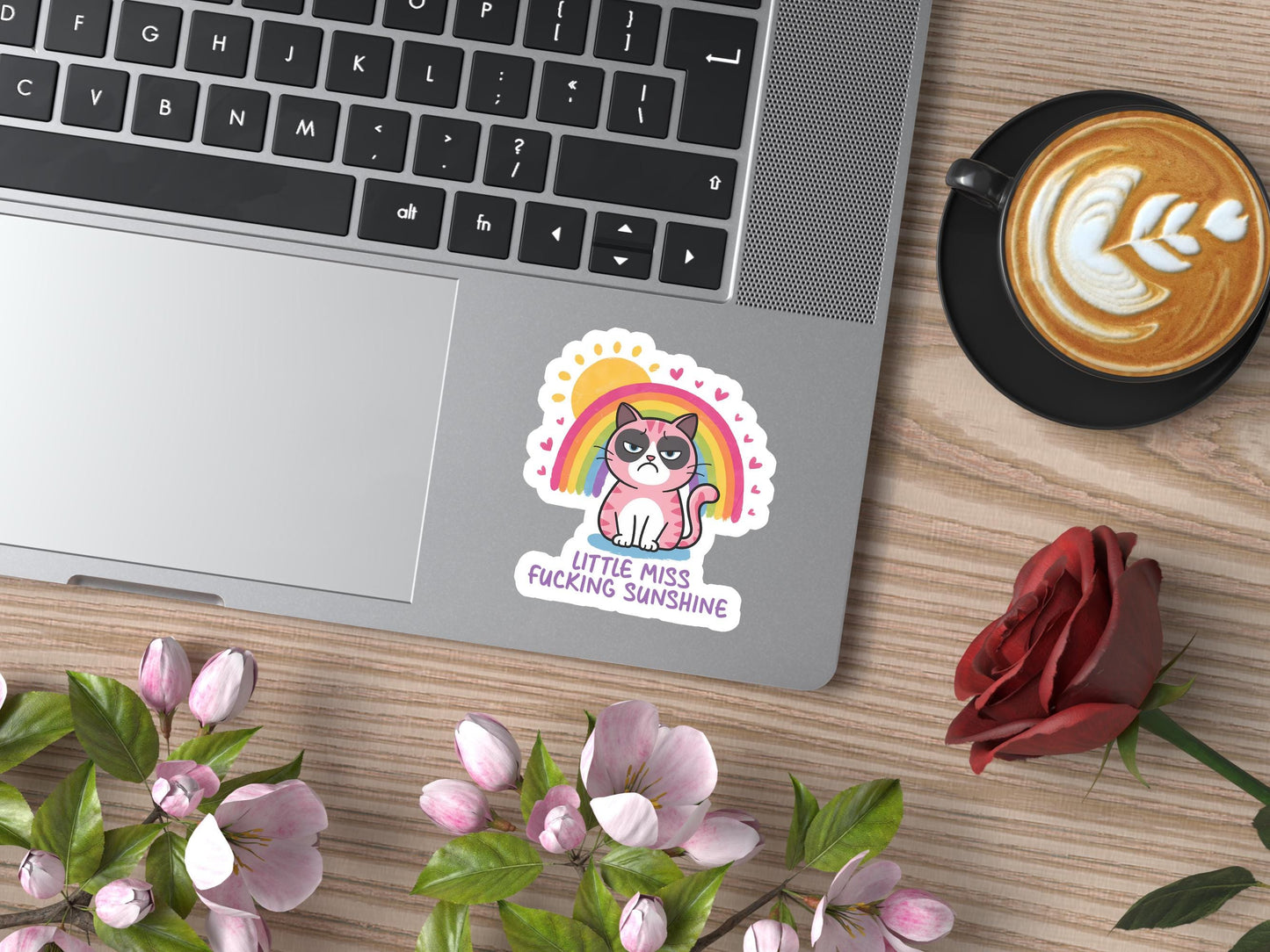 Little Miss Fucking Sunshine Cat & Rainbow Sticker