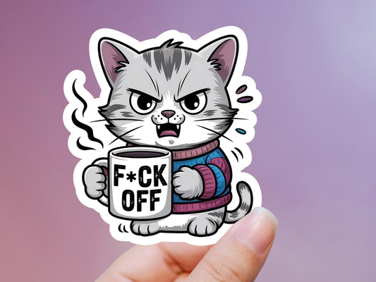 Funny F*ck Off Cat Coffee Sticker