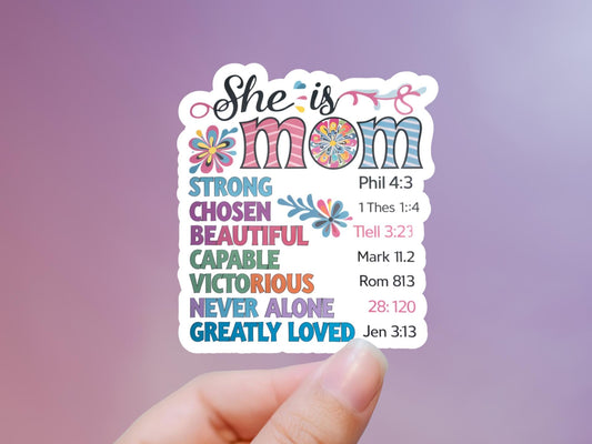 She Is Mom Sticker: Religious Mom Laptop Decal