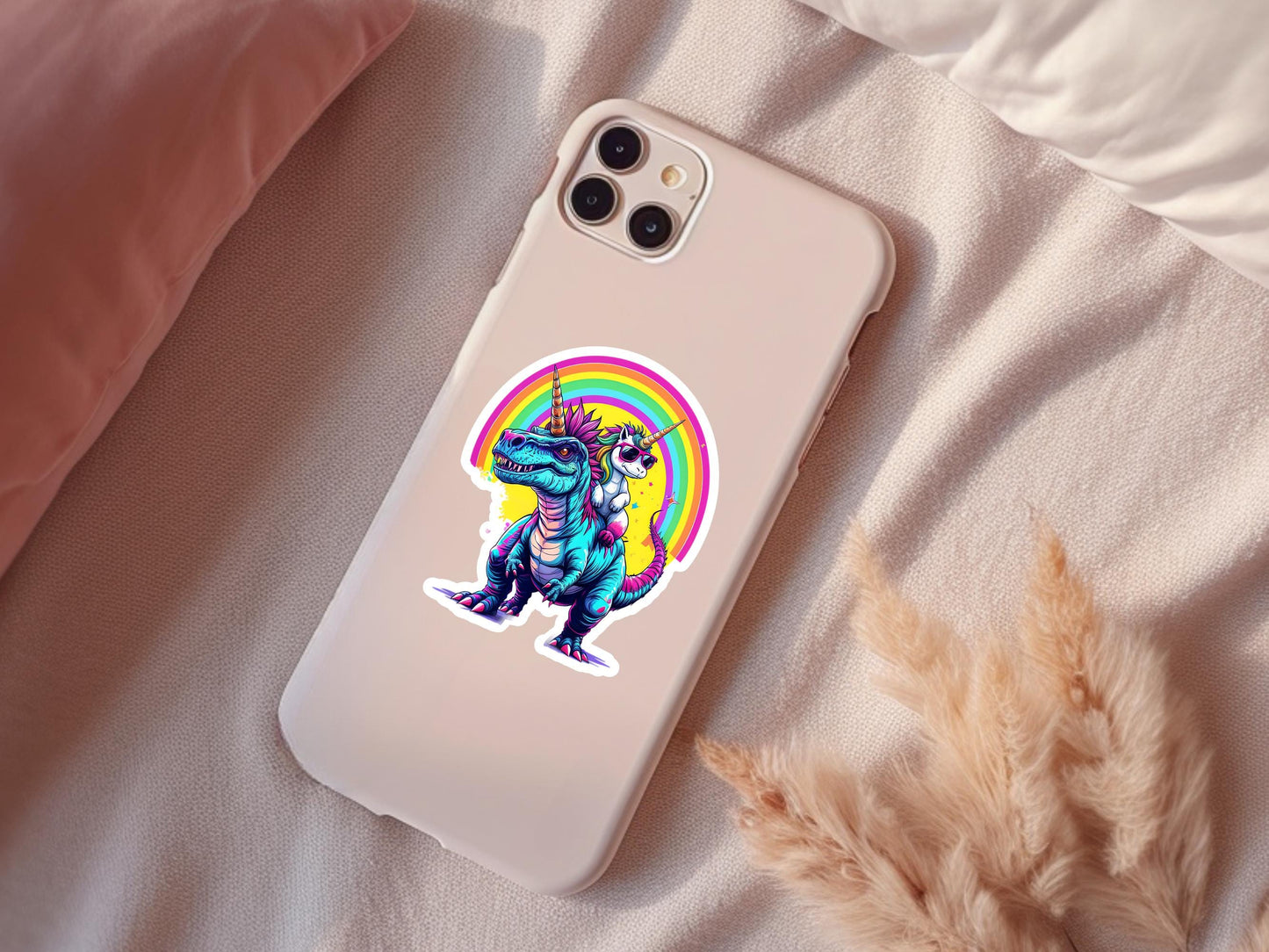Rainbow Unicorn Riding Dinosaur Sticker