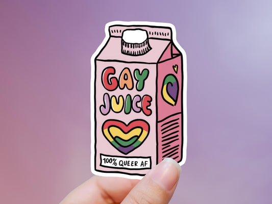 Gay Juice Heart Sticker: Rainbow Pride Vinyl Decal