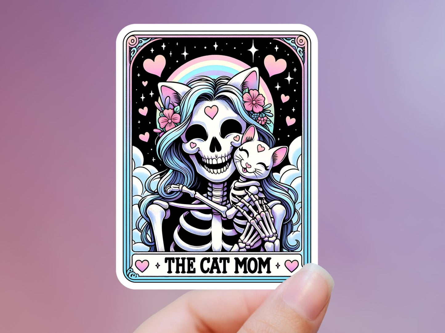 Cat Mom Skeleton Tarot Sticker