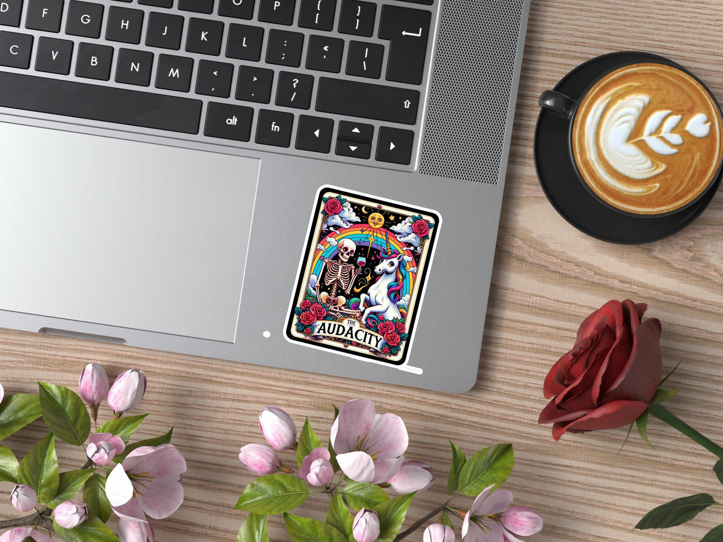 The Audacity Skeleton and Unicorn Tarot Card Sticker