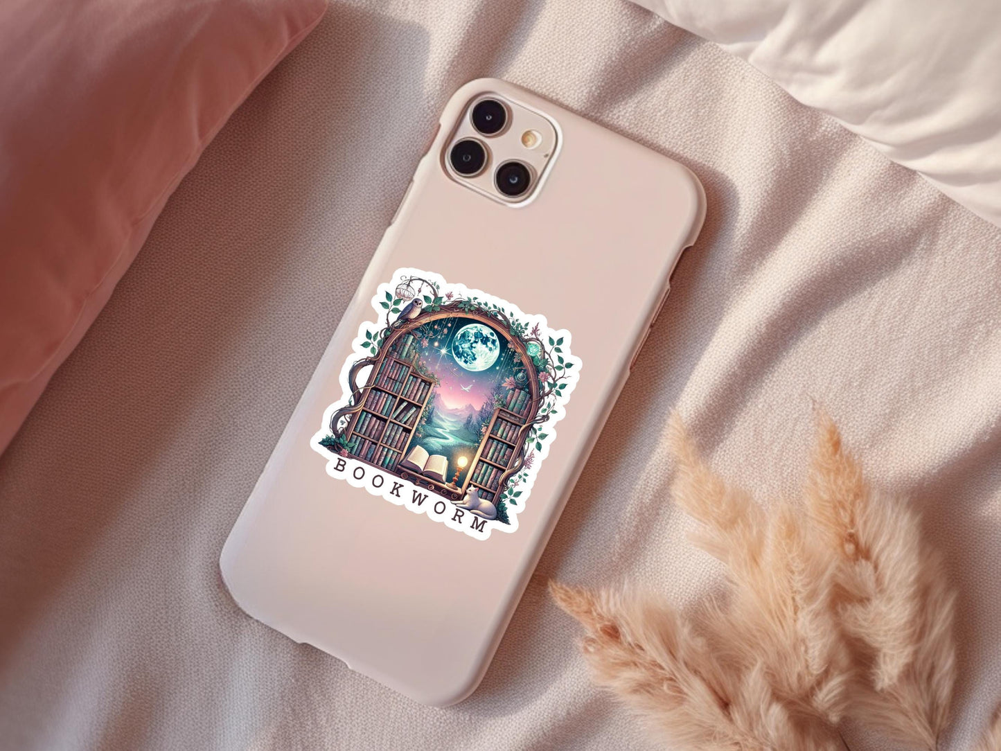 Bookworm Bookshelf and Cat Sticker